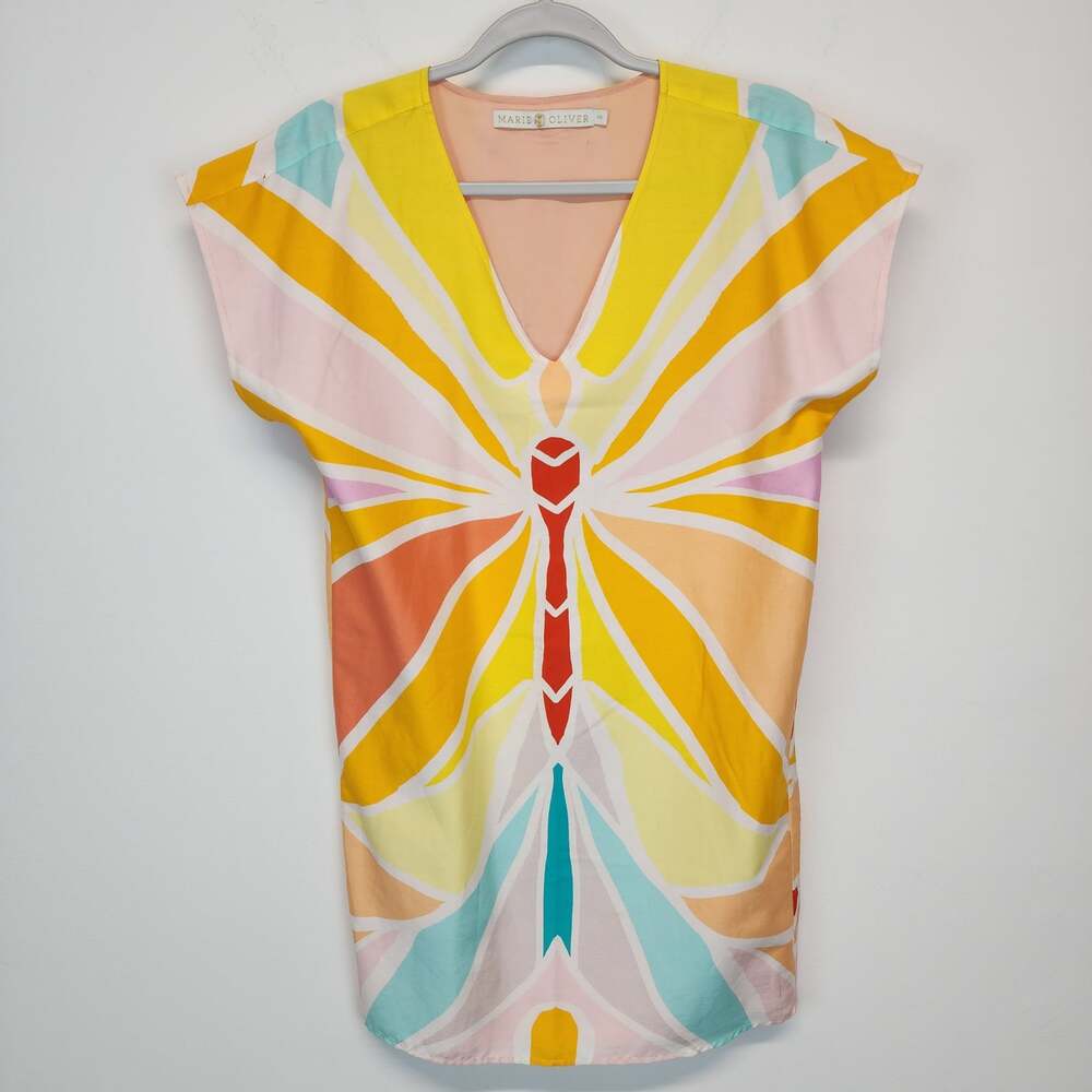 Marie Oliver Andi Mini Dress Size XS Colorful Silk Spring Butterfly Dragonfly